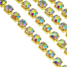 Rhinestone Chain (2.3 mm) Gold - Crystal AB (2 meters)