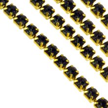 Rhinestone Chain (2 mm) Gold - Black Diamond (2 meters)