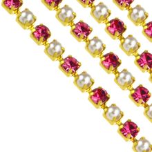 Rhinestone Chain (2 mm) Gold - Pink (2 meters)