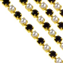 Rhinestone Chain (2 mm) Gold - Black (2 meters)