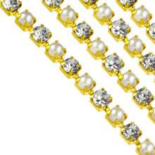 Rhinestone Chain (2 mm) Gold - Crystal (2 meters)