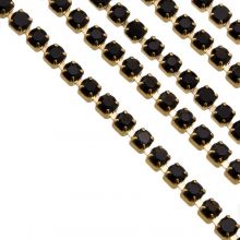 Stainless Steel Rhinestone Chain (2 mm) Black / Gold (2 meters)