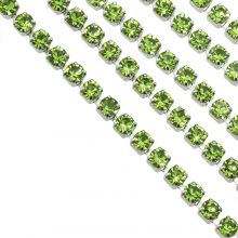Stainless Steel Rhinestone Chain (2 mm) Green / Antique Silver (2 meters)