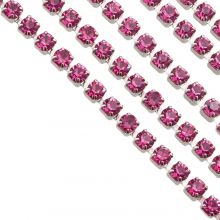 Stainless Steel Rhinestone Chain (2 mm) Pink / Antique Silver (2 meters)