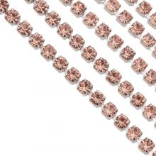 Stainless Steel Rhinestone Chain (2 mm) Peach / Antique Silver (2 meters)