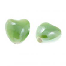 Ceramic Beads Heart (11 x 10 x 6.5 mm) Light Green (5 pcs)