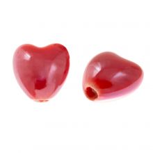 Ceramic Beads Heart (10 x 10 x 6.5 mm) Ruby Red (3 pcs)