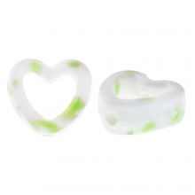 Ceramic Beads Heart (12 x 13.5 x 5.5 mm) White - Green Spotted (3 pcs)