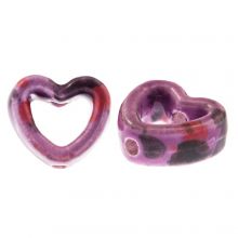 Ceramic Beads Heart (12 x 13.5 x 5.5 mm) Violet - Black Spotted (3 pcs)