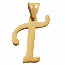 Stainless Steel Letter Pendant T (32 mm) Gold (1 pc)
