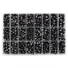 Bead Kit XL - Letter Beads A/Z (7 x 4 mm) Black-White (100 beads per letter)