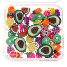 Polymer Clay Charm Mix Fruits (13 - 22 x 7 - 16 mm) Multi Color-Antique Silver (50 pcs) 