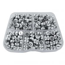 Bead Kit - Letter Beads Vowels (7 x 3.5 mm) Silver (50 beads per letter)