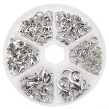 Variety Pack -  Lobster Clasps with Jump Rings (4 - 8 x 0.7 mm) Antique Silver (840 pcs)