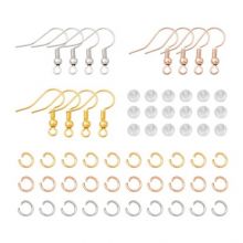 Jewelry Making Kit- Earring Hooks with Jump Rings and Backs (18 mm) Antique Silver - Gold - Rose Gold (90 pcs)