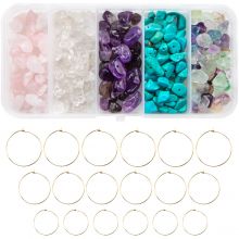 Jewelry Making Kit - Gemstone Chip Beads and Earrings (Gold) 18 pcs