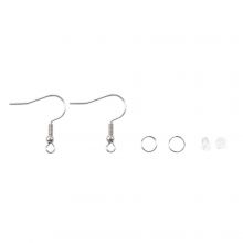 Jewelry Making Kit - Earring Hooks with Jump Rings and Backs (Antique Silver) 60 pcs
