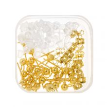 Jewelry Making Kit -Stud Earrings with Backs (Gold) 20 pcs