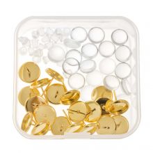 Jewelry Making Kit - Stud Earrings with Cabochons and Backs (Gold) 20 pcs