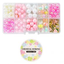 Jewelry Making Kit - Acrylic Beads (various sizes) Mix Color Pink