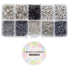 Jewelry Making Kit - Glass, Polymer Clay & Acrylic Beads (various sizes) Mix Color Grey