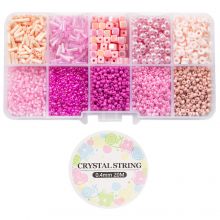 Jewelry Making Kit - Glas Beads, Polymer Clay Beads & Acrylic Beads (various sizes) Mix Color Pink