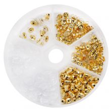 Variety Pack - Stud Earring Backs (various types) Gold / Transparent (260 pcs)