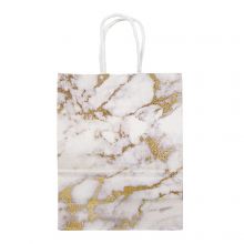 Gift Bags Kraft Paper Marble Pattern (15 x 21 x 8 cm) White-Gold (1 pcs)
