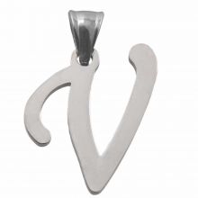 Stainless Steel Letter Pendant V (32 x 24 x 2 mm) Antique Silver (1 pcs)