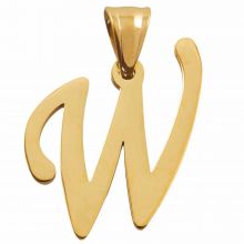 Stainless Steel Letter Pendant W (32 mm) Gold (1 pc)