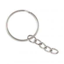 Key Ring with Chain (25 mm) Antique Silver (10 pcs)
