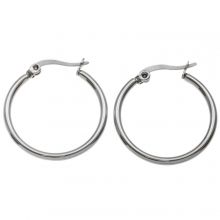 Stainless Steel Hoop Earrings (25 x 2 mm) Antique Silver (2 pcs)