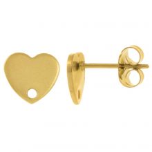 Stainless Steel Stud Earrings Heart (8 x 9 mm) Gold (4 pcs)
