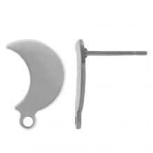 Stainless Steel Stud Earrings Moon (10 x 8 mm) Antique Silver (4 pcs)