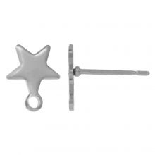 Stainless Steel Stud Earrings Star (10 x 8 mm) Antique Silver (4 pcs)