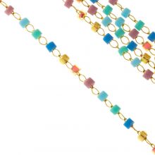 Stainless Steel Seed Beads Link Chain (1.7 mm) Blue Mix (1 meter)