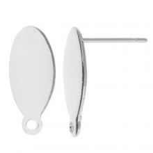 Stainless Steel Stud Earrings Oval (15 x 7 mm) Silver (4 pcs)