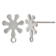 Stainless Steel Stud Earrings Flower (11 x 9 mm) Antique Silver (4 pcs)