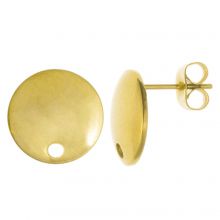 Stainless Steel Stud Earrings Flat Round (10 x 2 mm) Gold (4 pcs)