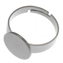 Stainless Steel Adjustable Ring (Tray 12 mm) Silver (5 pcs)