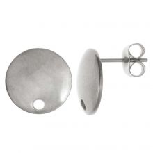 Stainless Steel Stud Earrings Flat Round (10 x 2 mm) Antique Silver (4 pcs)