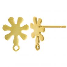 Stainless Steel Stud Earrings Flower (11 x 9 mm) Gold (4 pcs)