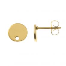 Stainless Steel Stud Earrings Flat Round (8 x 1 mm) Gold (4 pcs)