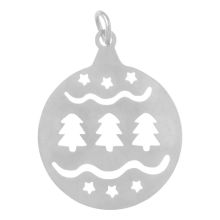 Stainless Steel Charm Christmas Ball (25 x 20 x 1 mm) Antique Silver (1 pcs)