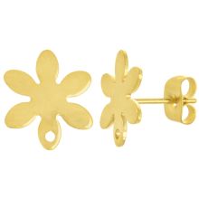 Stainless Steel Stud Earrings Flower (13 x 11.5 mm) Gold (4 pcs)