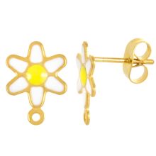 Stainless Steel Stud Earrings Enamel Flower (12.5 x 9 mm) White-Gold (2 pcs)