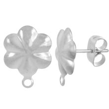 Stainless Steel Stud Flower Earrings (13.5 x 10 mm) Antique Silver (4 pcs)