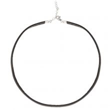 DIY Necklace - Leather Choker with Stainless Steel Clasp (35 cm) Black (1 pcs)