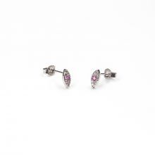 Stud Earrings Eye with Pink Rhinestones (7.5 x 3.5 mm) Silver (2 pcs)