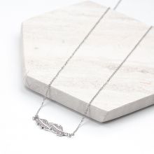 Stainless Steel Necklace Leaf with Crystal Rhinestones (48 cm) Antique Silver (1 pcs)